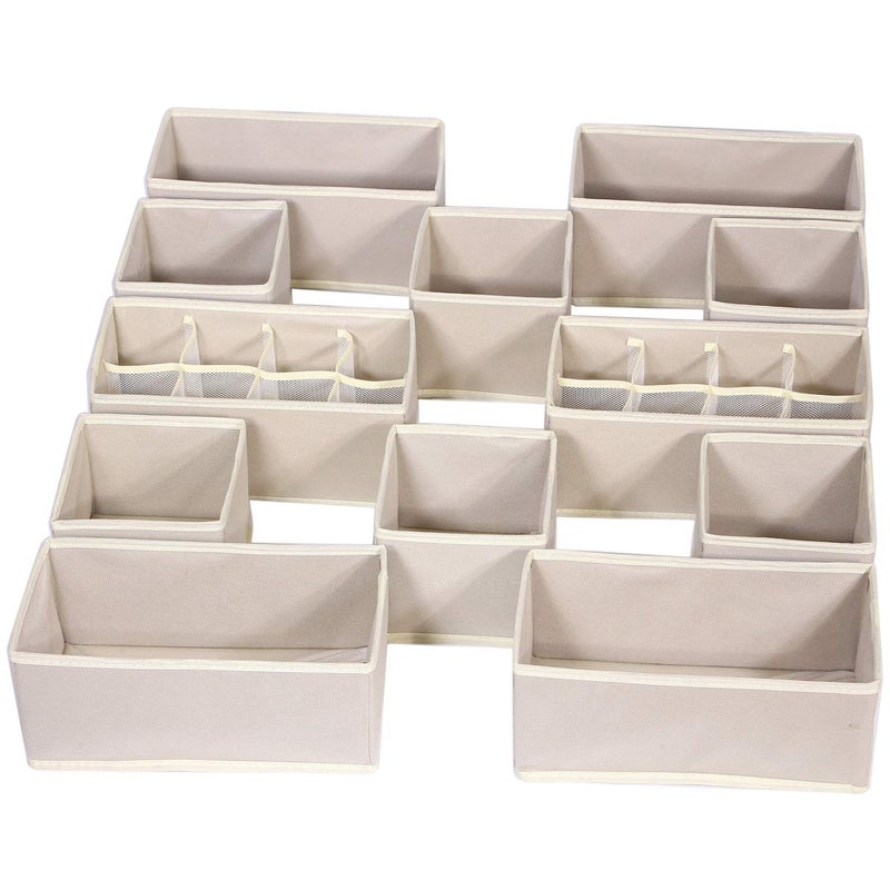 TENABORT 12 Pack Foldable Drawer Organizer Dividers Cloth Storage Box Closet Dresser Organizer Cube Fabric Containers Basket Bins for Underwear Bras Socks Panties Lingeries Nursery Baby Clothes Beige NN246 - Image 1